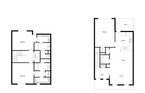 Floor plan for 2 beds, 2.5 baths, 1525 sqft